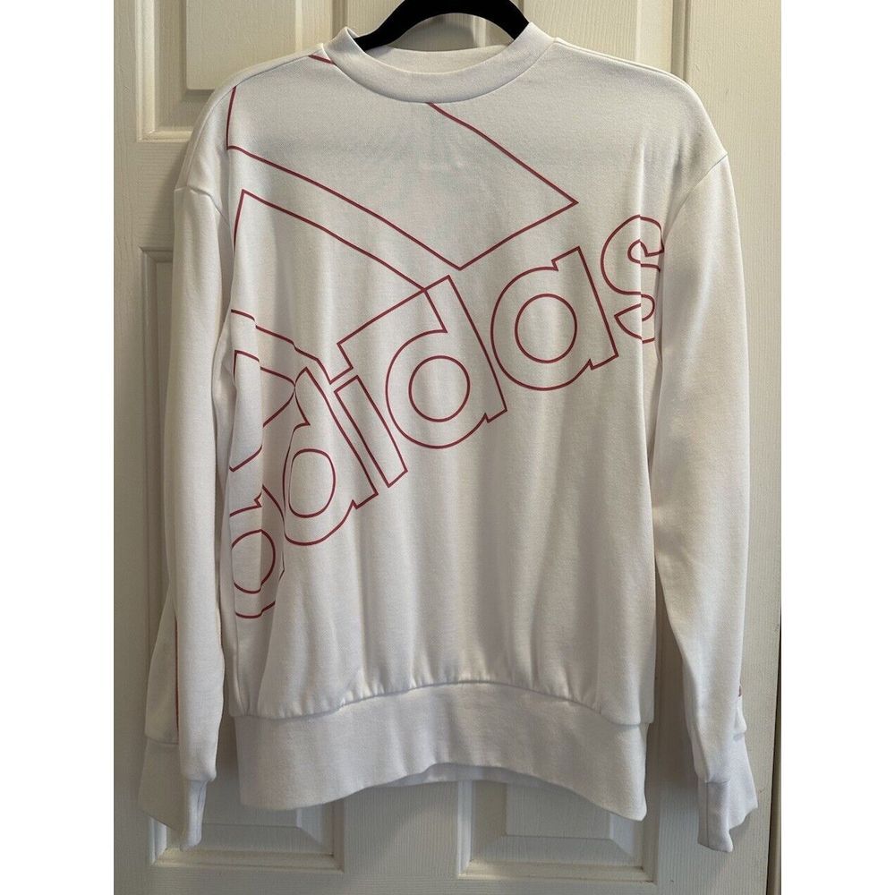 Adidas Women's Essentials Oversized Logo Pullover Sweatshirt‎ White & Pink XS